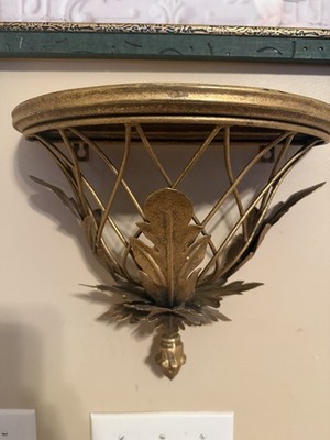 Two s Company Elmsford Gold Metal Wall Shelf Acanthus Leaf Decor 12  Wide