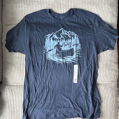 Take it Easy- Canoe Mountains Cotton Jersey Blue T-Shirt Crew Neck M