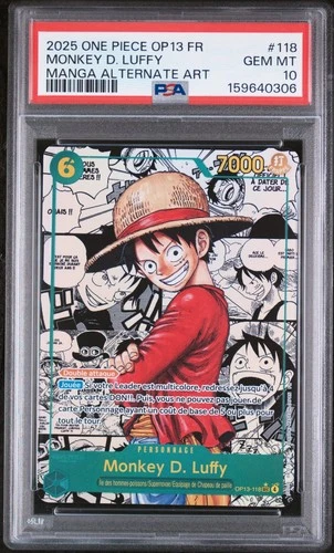 PSA 10 Monkey D. Luffy OP13-118 MANGA One Piece Card Game French (POP 10)