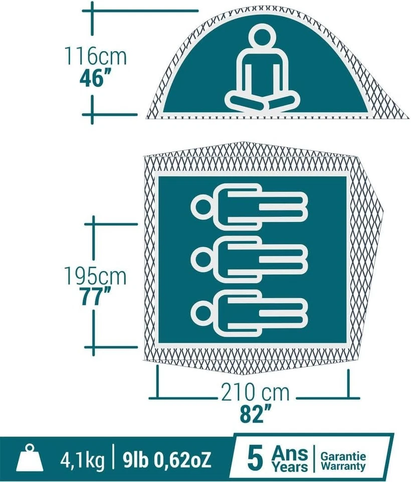 Decathlon Quechua MH 100 Camping Tent for 3 Person, Fresh/Black - image 2 of 4