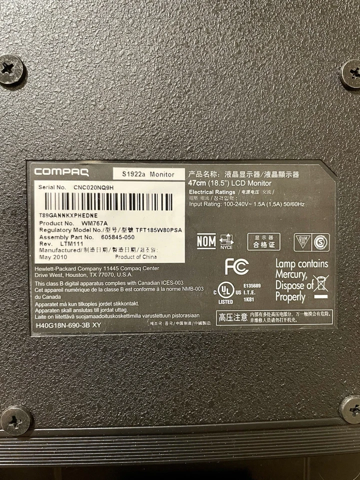 Compaq S1922a Wide LCD Monitor 18.5" Black - Image 2 of 4