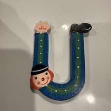 Vtg Sevi Clown Child Kids Alphabet Wooden Letter U Personalized Decor Blue/green