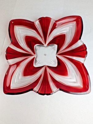 Vintage Soga Japan Ruby Red Art Glass Bowl Mid Century Modern Murano Style Cased