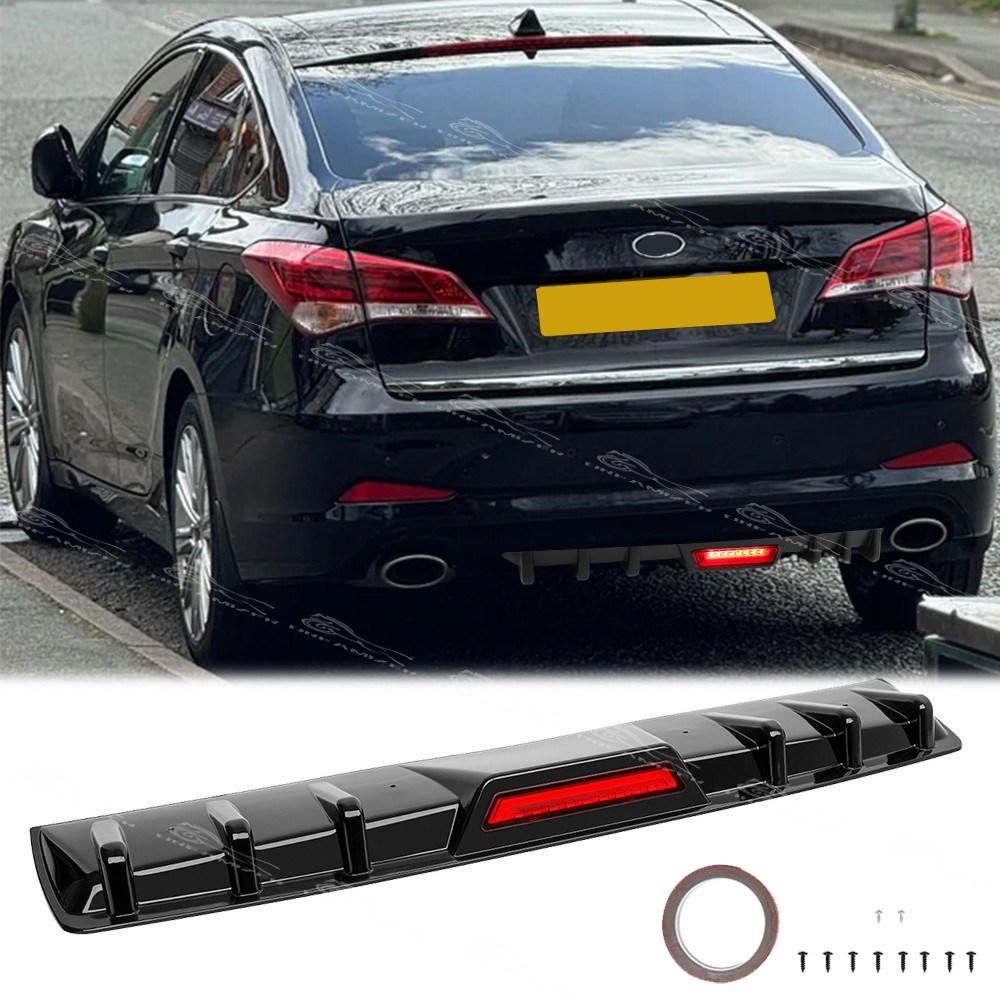For Hyundai i40 i30 i30N Gloss Rear Bumper Diffuser Splitter Shark 6-Fins w/LED