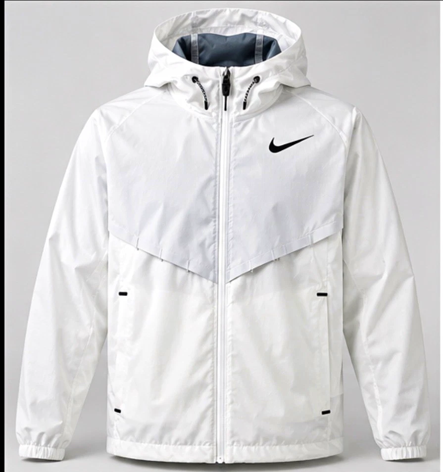 Nike Storm-FIT Hooded Windbreaker Jacket White Gray Men’s M Polyester Full Zip - product detail image 1