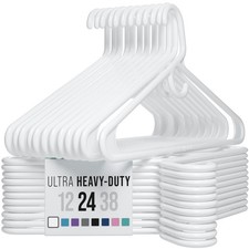Thick Heavy Duty Hangers - White Plastic Clothes Hangers 24 Pack - Great for ...