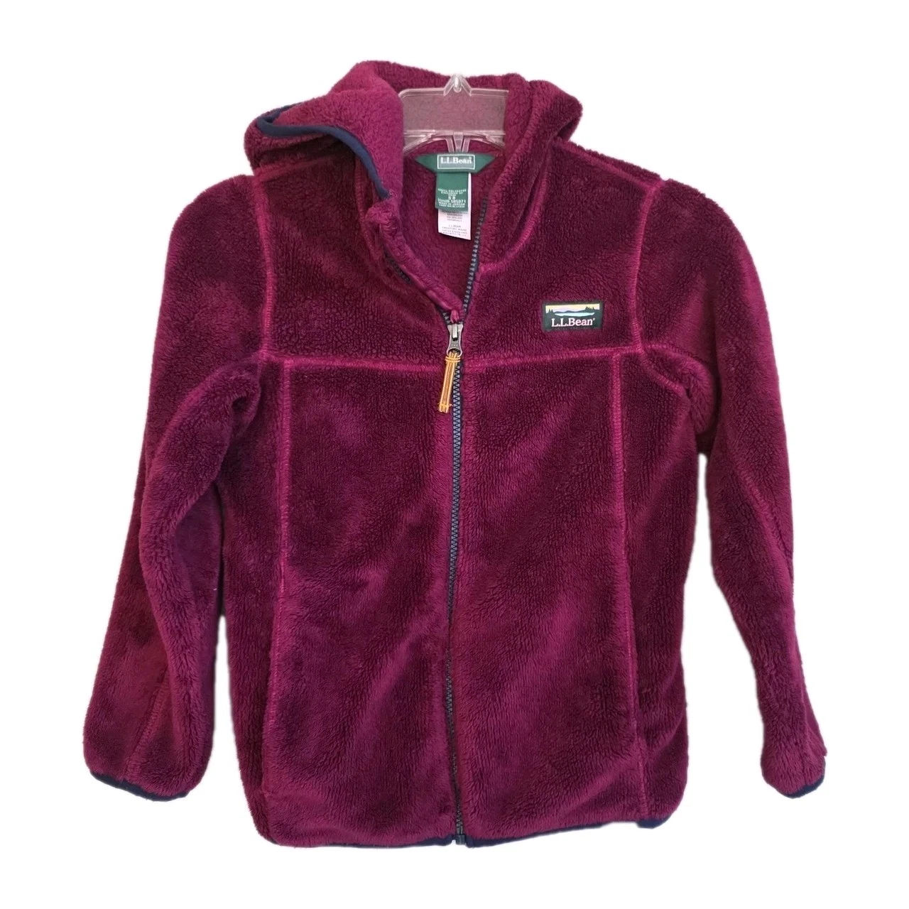 LL Bean Jacket Kids Youth S 8 Hi Pile Fleece Coat Zip Hood PocketS Burgundy Cozy