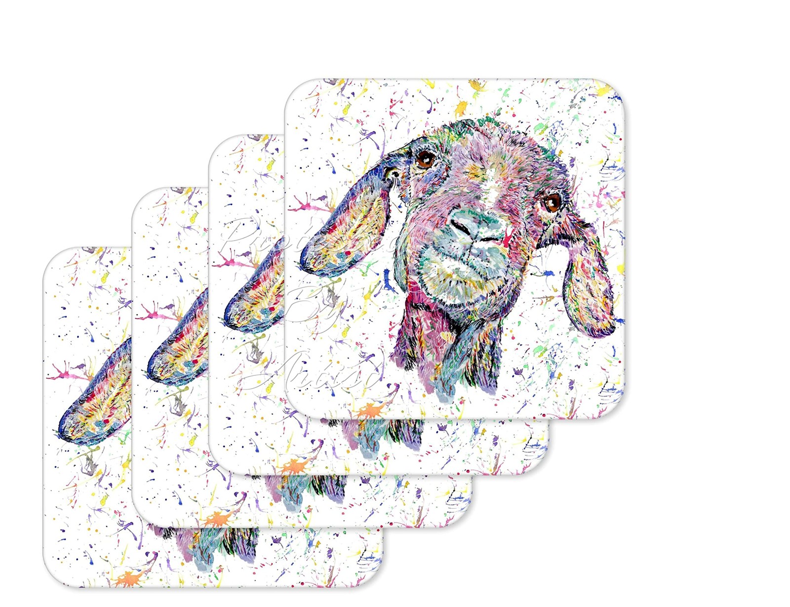 Coaster Goat farm Animals Coasters Watercolour Art Gift Work Office Dining Tea