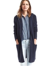 GAP long Hooded Cardigan Women  s Dark Knight Navy Wool Blend Size Small
