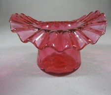 Fenton Cranberry Glass Ruffled Crimped Vase Diamond Optic 3” Top Hat