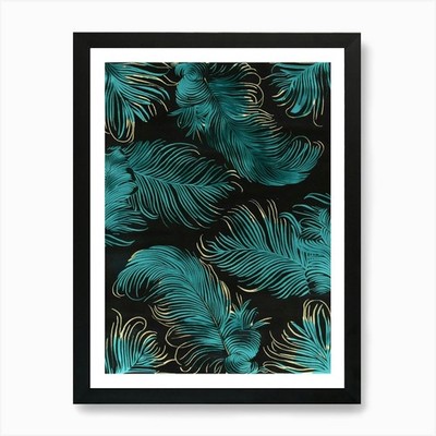 Teal Feathers Kunstdruck gerahmtes Wandbild Poster Leinwanddruck Bild