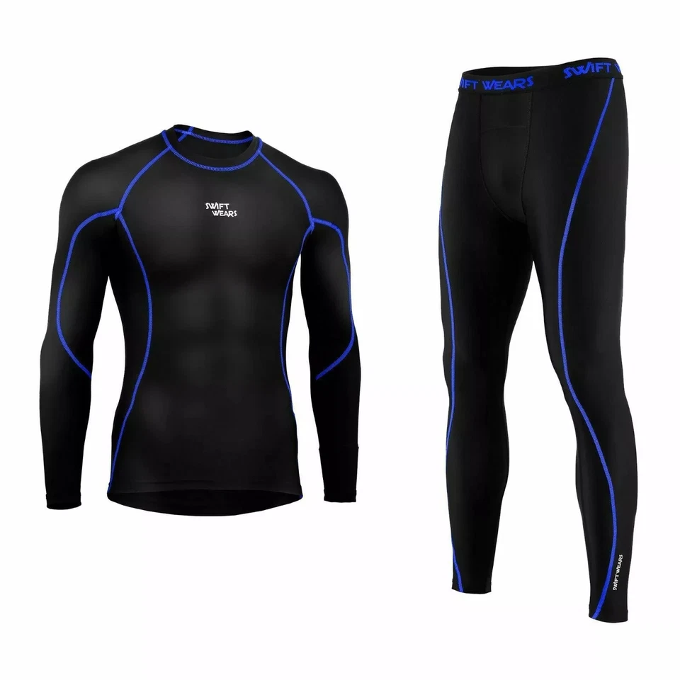 Mens Compression Armour Base layer Top Thermal Skin Fit Shirt + Leggings set UK - Image 2 of 4