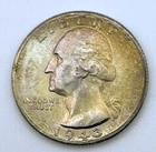 1943-D Washington Quarter 90% Silver AU Toned Toning Almost Uncirculated