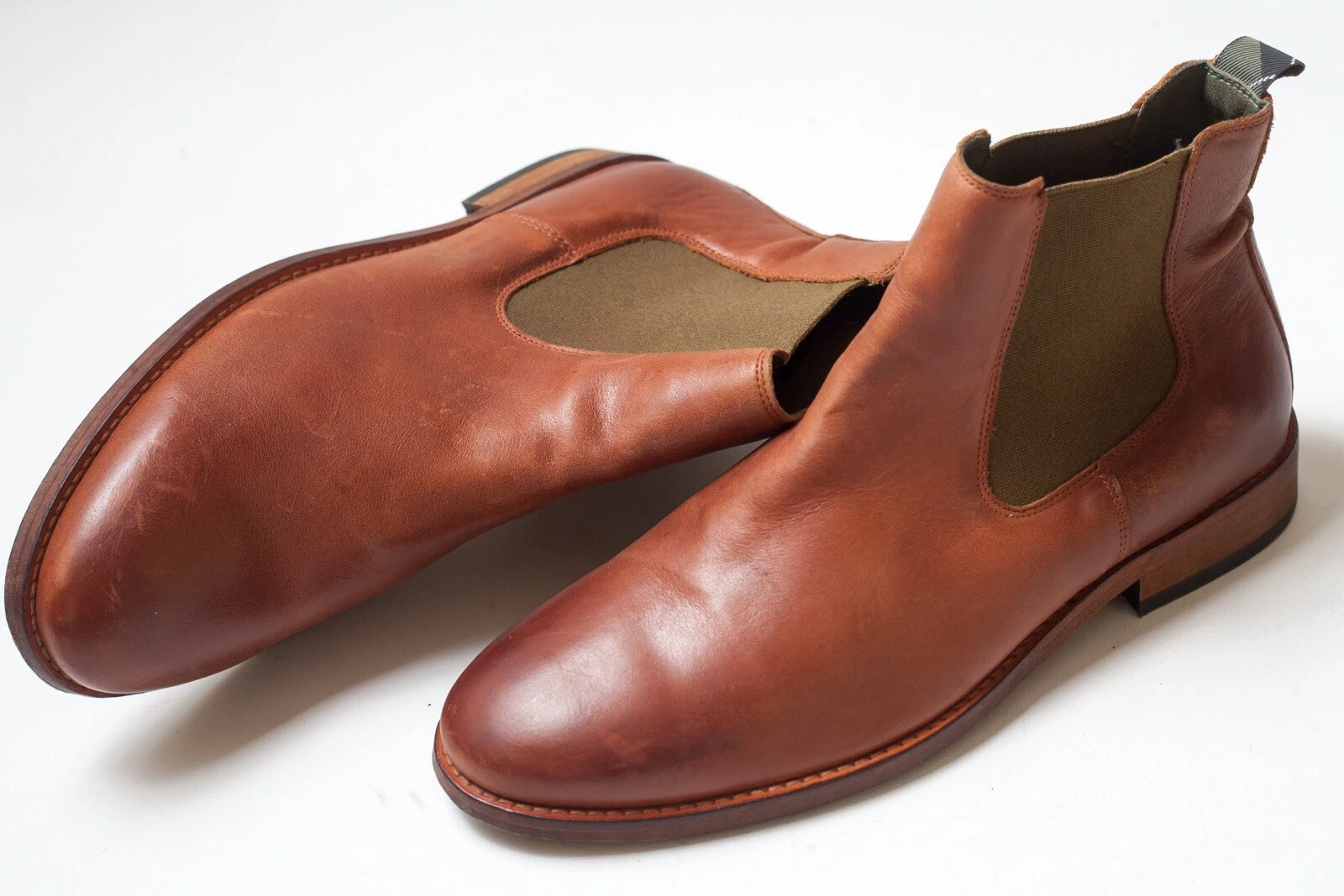 BARBOUR Mens Brown Leather Chelsea Boots Size UK 8 / US 9