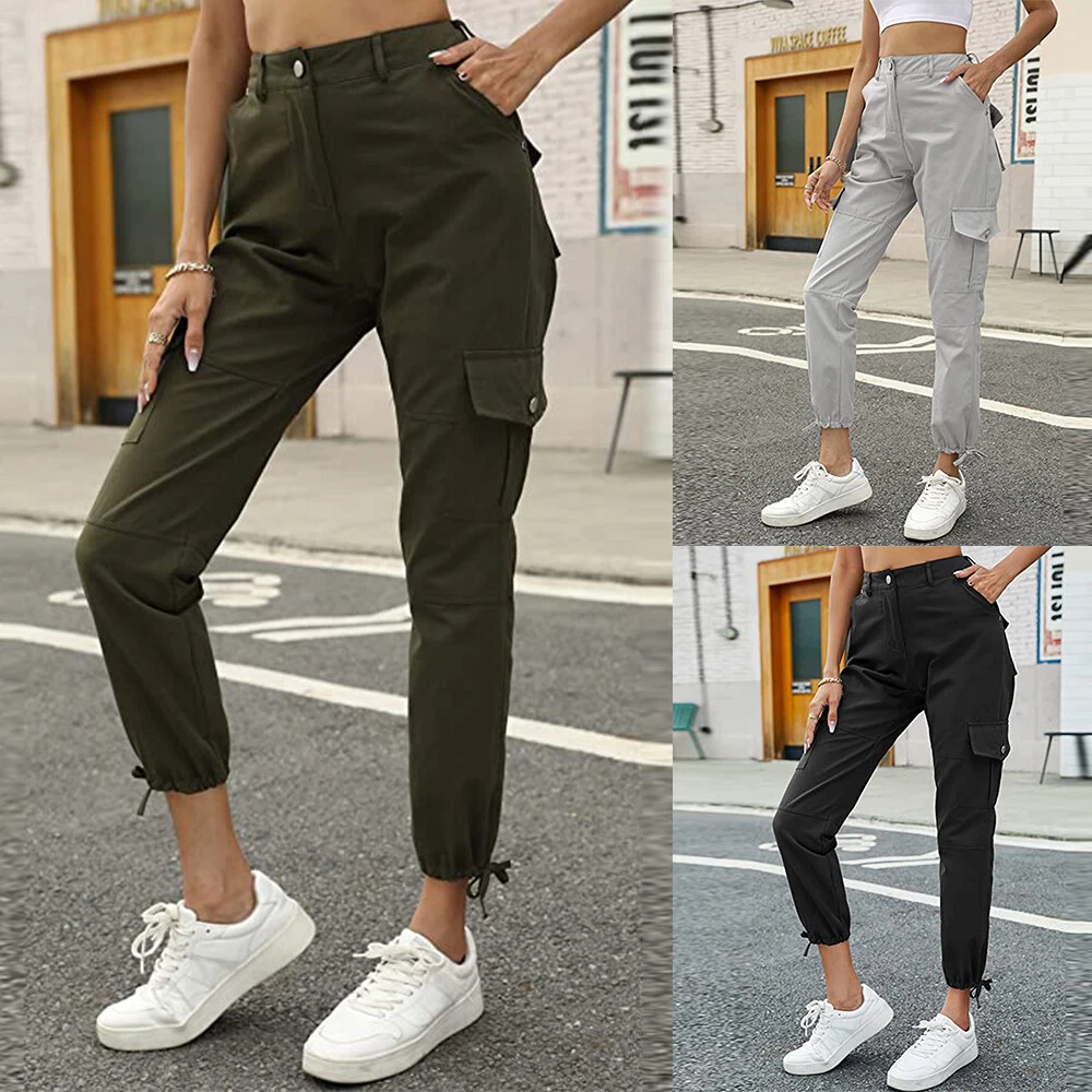 Womens Cargo Combat Work Trousers Ladies Pocket Casual Cropped Pants  Bottoms 16