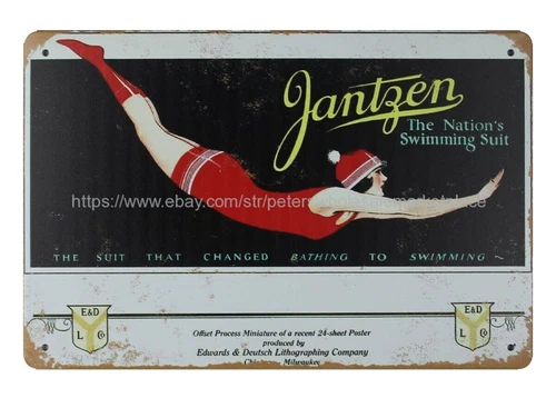 1935 Jantzen Nation's swimming suit metal tin sign dorm wall decals
