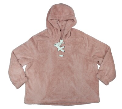 Derek Heart Plus Size 3X Plush Fleece Hooded Pullover Sweater NWT Misty Rose