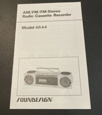 Manual AM FM Stereo Radio Cassette Recorder 4644 Soundesign Boom Box Instruction