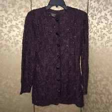 Carmen Marc Valvo Purple Floral Lace Beaded Evening Jacket Size 4