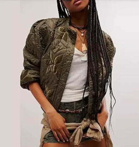 Free People Quinn Quilted Crop Jacket - Olive Green - X-SMALL - BNWT - RRP £188 - Picture 6 of 17
