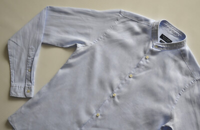 ZARA MAN LINEN Slim Fit Men's Shirt Herren Hemd Gr. S Hellblau/Light Blue