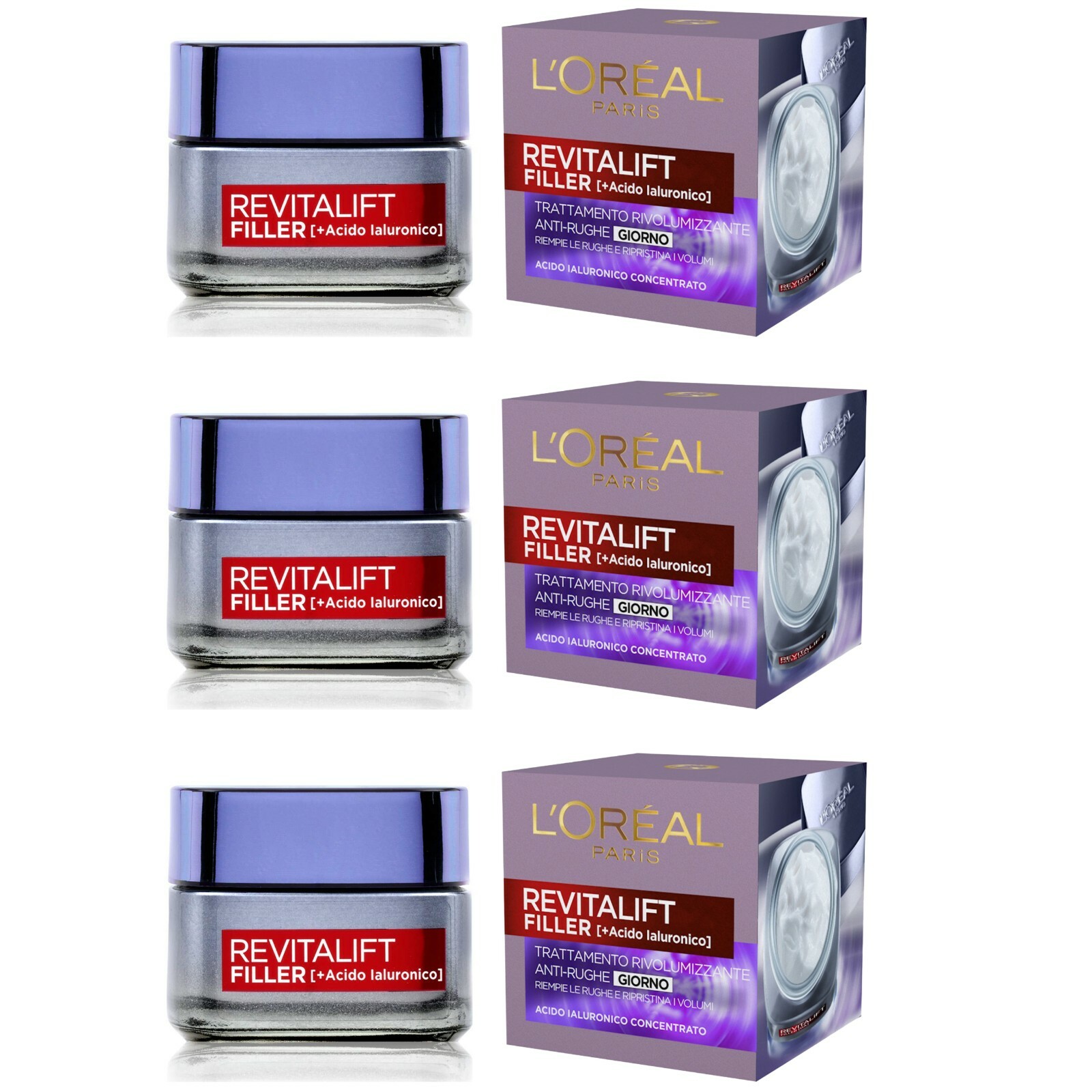 3x L'Oréal Revitalift Filler Crema Giorno 50ml: Offerta Risparmio Viso