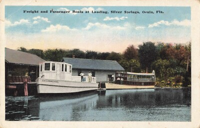 #ad Freight amp; Passenger Boats at Landing Silver Springs Ocala Florida FL c1920 PC $5.98
