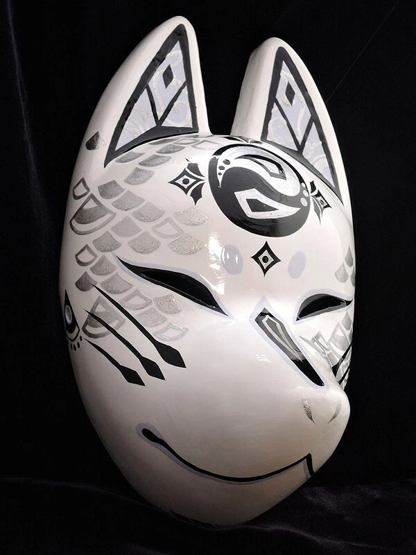 Komendo Full Face Fox Mask Ryujin Kitsune Handmade Painted Japan Party Cosplay - Image 4 of 4