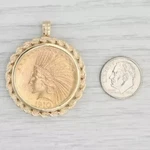Without Stone Authentic 1910 Indian Head Coin Pendant 14k Yellow Gold Plated