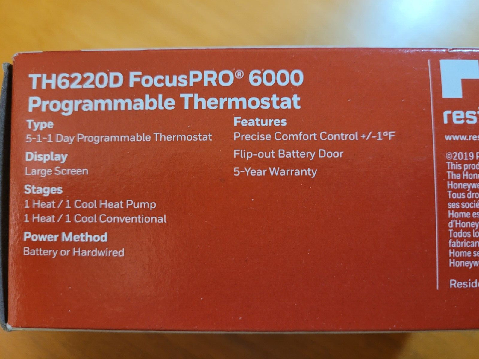 Honeywell TH6110D1021 FocusPRO 6000 Programmable Thermostat 5-1-1