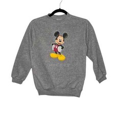 Vintage Mickey Mouse Disney Crewneck Sweatshirt Youth Medium Gray Fleece