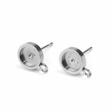 10 pcs 304 Stainless Steel Silver Earring Posts Studs Settings Bezels Cabochons