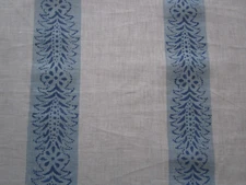 Elodie Bleu Fabricut ivory Linen Blue Stripe Fabric 48" ++