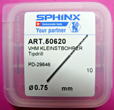 1 piece SPHINX tools solid carbide micro drill Ø 0.75 mm item: 50620 New