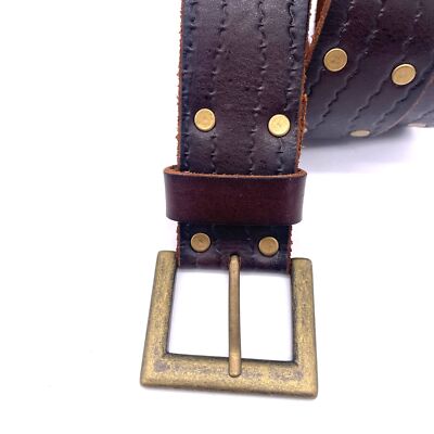 Wide Brown Studded Leather Belt Western Buckle Size L Studded Western Belt - Brown | Levi main image 3