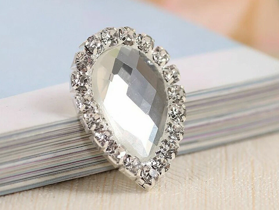 10 Crystal Rhinestone Cabochons Button Flatback Teardrop Oval Wedding Invitation - Image 2 of 4