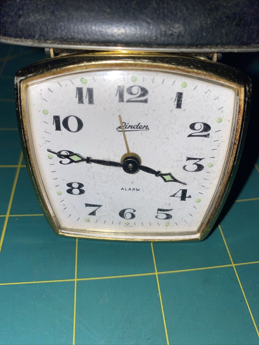 Vintage LINDEN Wind Up Travel Alarm Clock Black Folding Case Works