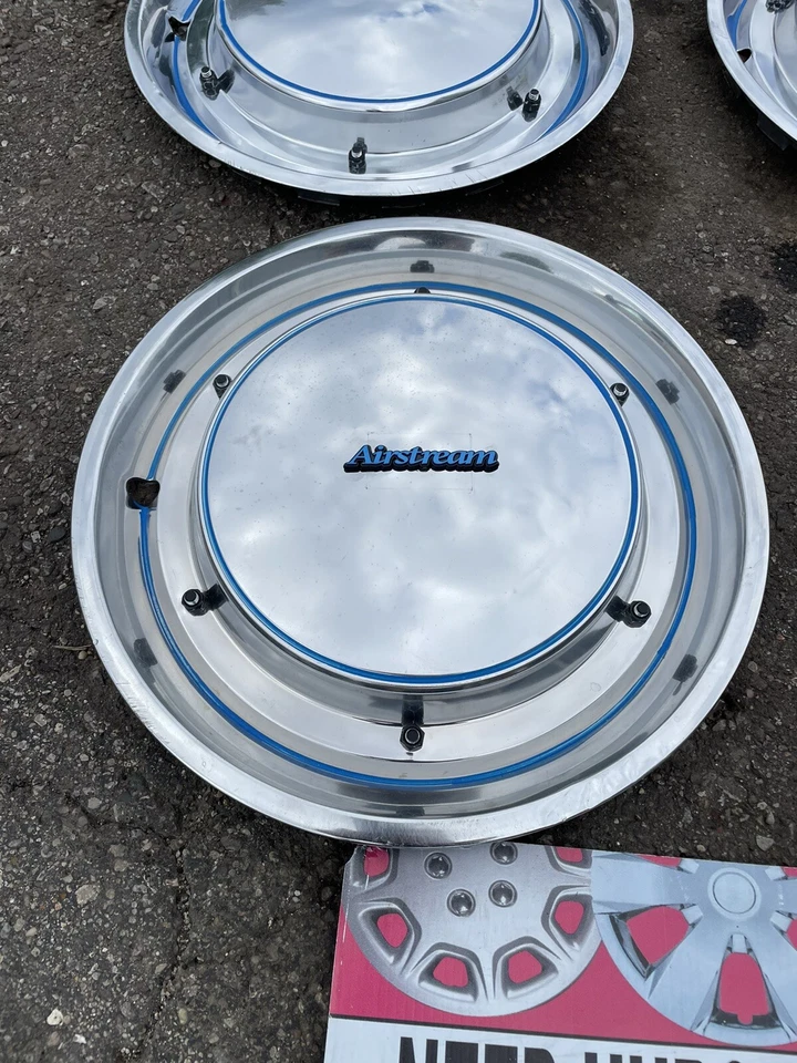 Airstream 15” Set 4 Hubcaps Full Wheel covers Used 1959-1988 Stainless Retro Wow - Image 3 of 4