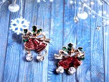 CHRISTMAS RED JINGLE BELLS, POST BACK EARRINGS-SIZE SMALL