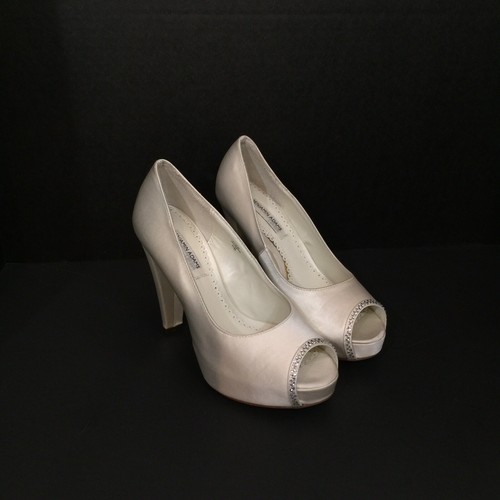 white satin platform heels