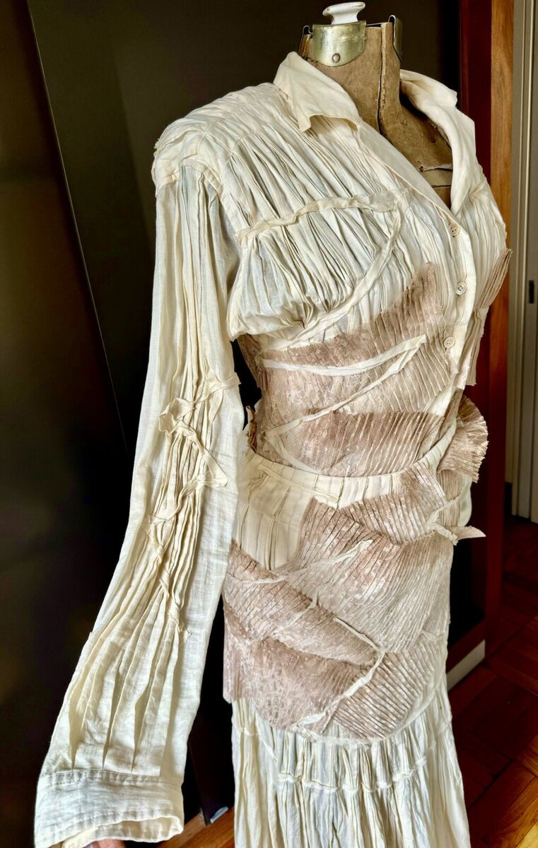 Rare vtg Issey Miyake origami dress 2pc beige ombre,cotton Rare vtg Issey Miyake origami dress 2pc beige ombre,cotton