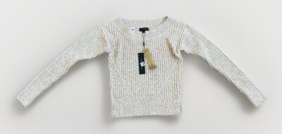 NWT DONNA KARAN Small Heathered Cotton Blend Crop Sweater In Camel/ Ivory