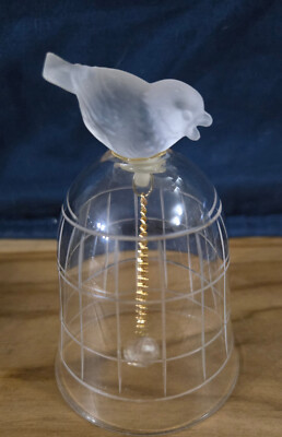 Vintage HTF Song Bird Cristalli Puthod ITALY Crystal Bell Bird Cage Frosted 6.75