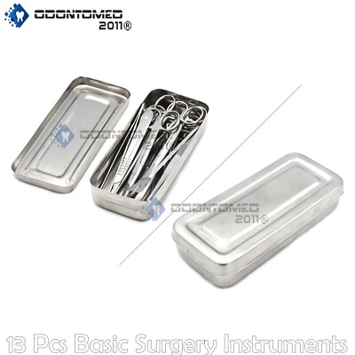 Set of 13 Pieces Basic Minor Surgery Kit Steel Box Surgical Instruments ...