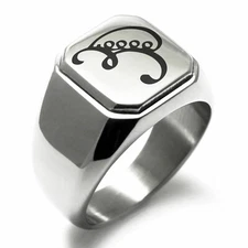 Stainless Steel Reiki Lava Persistence Mens Square Biker Signet Ring