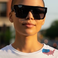 Large Shield Sunglasses Flat Top Rimless Black Frame Mirror Unisex