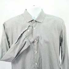 Vince Camuto Slim Fit White Black Plaid Collared Dress Shirt -16.5 34/35- Cotton