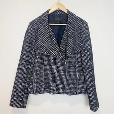 Lafayette 148 Tweed Textured Moto Blazer Wool Blend Size 14