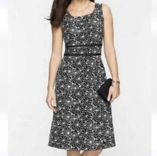 NWT Talbots Black White Floral Embroidered Linen Blend Dress 8 Midi