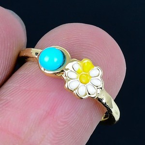 Authentic Arizona Turquoise 18K Gold Plated Handmade Ring of US Size 6